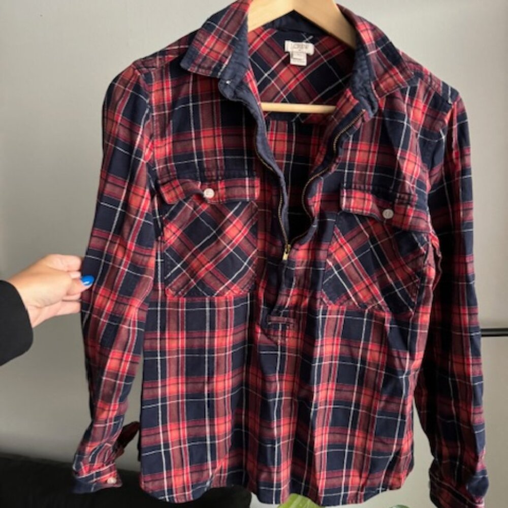 J Crew Womens Half Zip Plaid Flannel Shirt Small